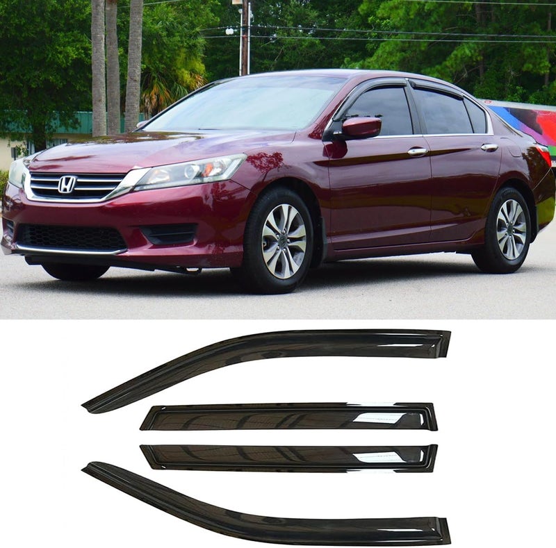 Deebior Side Window Vent Deflector Visor fit for 2013-2017 Honda Accord Sedan,4pcs Wind Shades Outside Mount Tape-on Shatterproof Dark Smoke Sun Rain Guards 94535 - Image 1